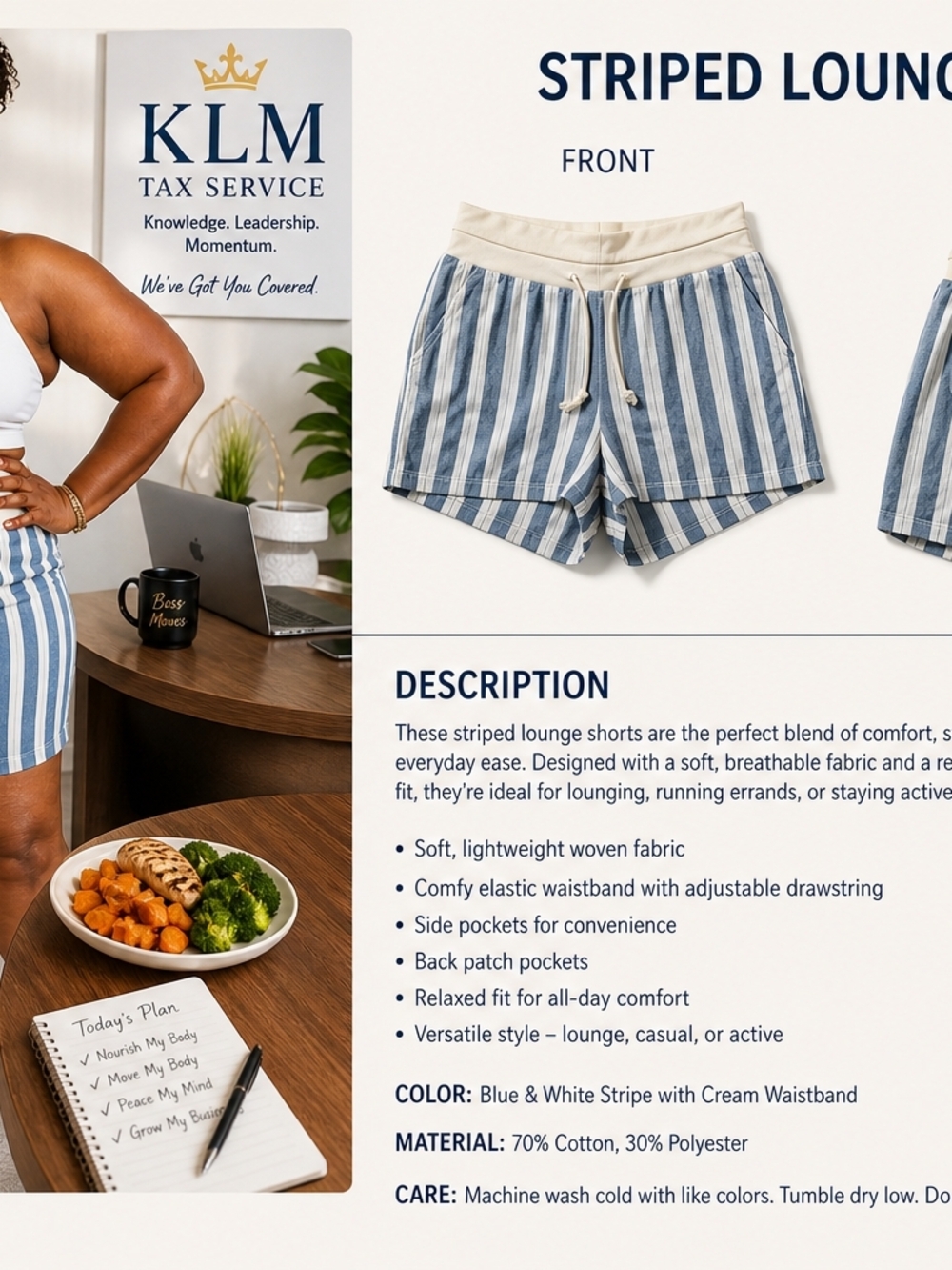 Old Navy Blue & White Striped Lounge Shorts with Cream Waistband XXL TTG